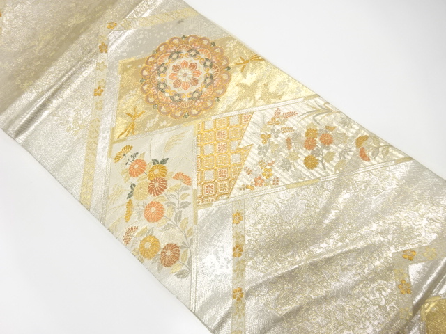 アンティーク　華紋に花・古典柄織り出し袋帯（材料）